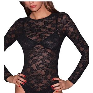 Fleur du Mal Black Lace Bodysuit
